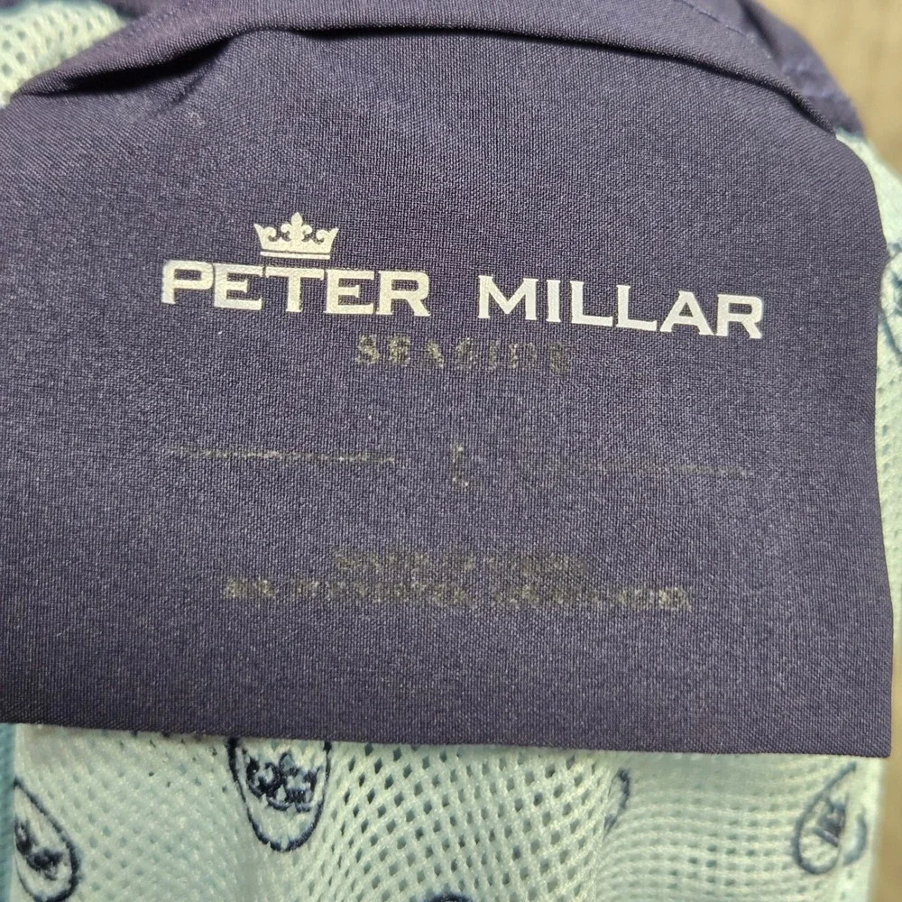Peter Millar Seaside Mens Blue Monstera Leaf Print Swim Trunks Size Large